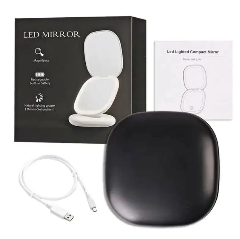 2 Face Sides Touch Compact Led 3 Colors Mini Foldable Cosmetic Charge Makeup Mirror with Light 5X Magnifying Small Pocket Travel