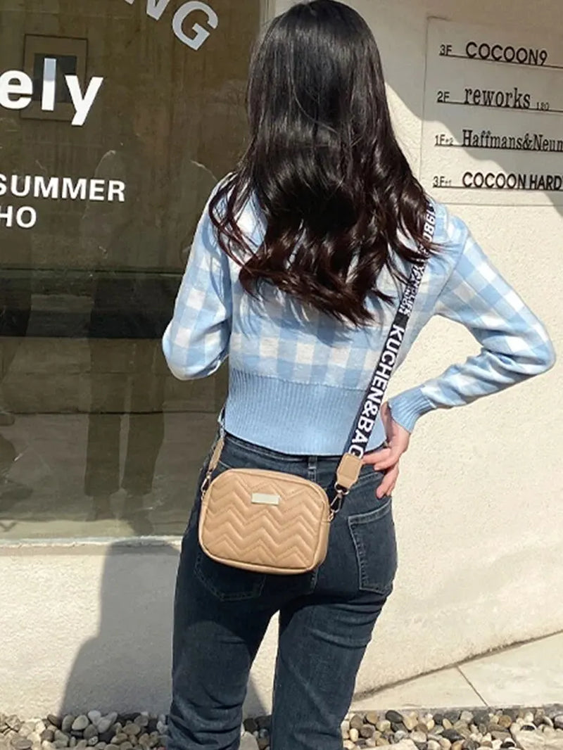 Wave Embroidery Square Bag Shoulder Strap with Printed Large Capacity Shoulder Crossbody Bag for Women