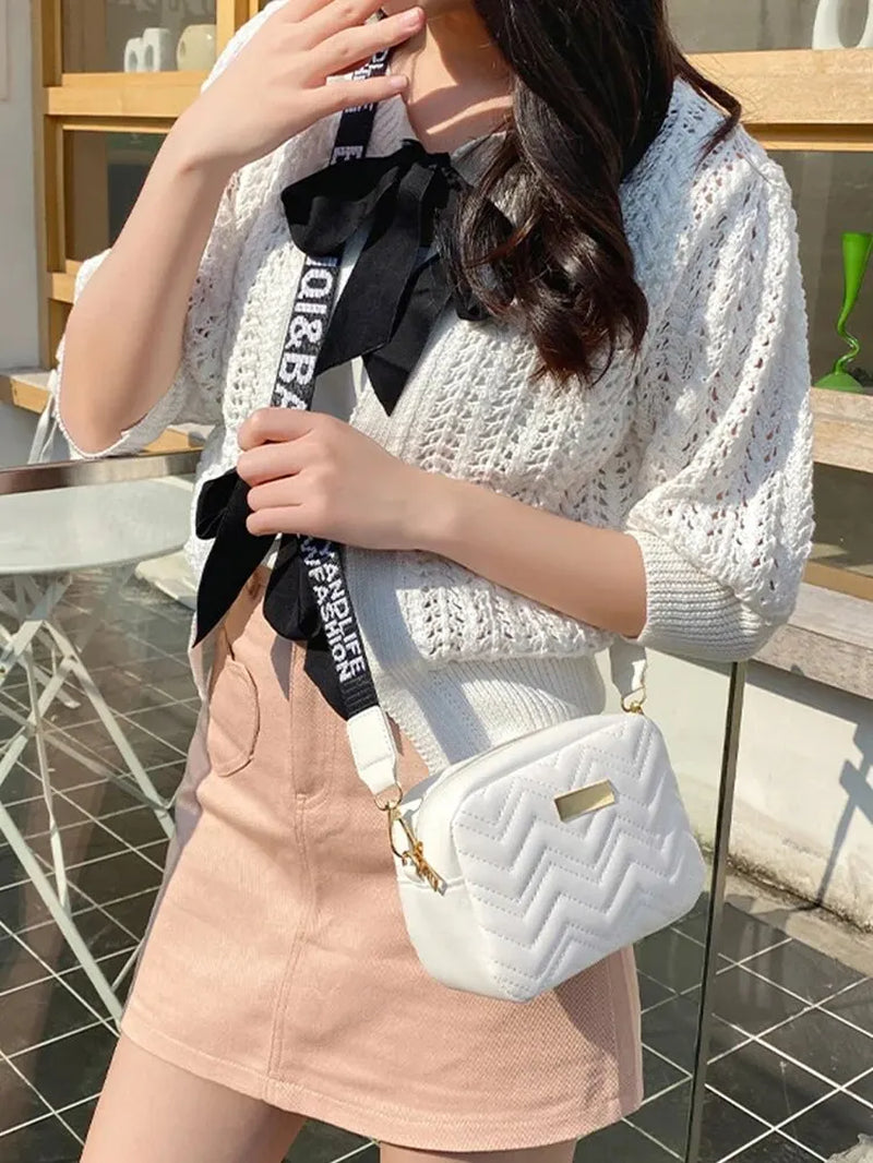 Wave Embroidery Square Bag Shoulder Strap with Printed Large Capacity Shoulder Crossbody Bag for Women